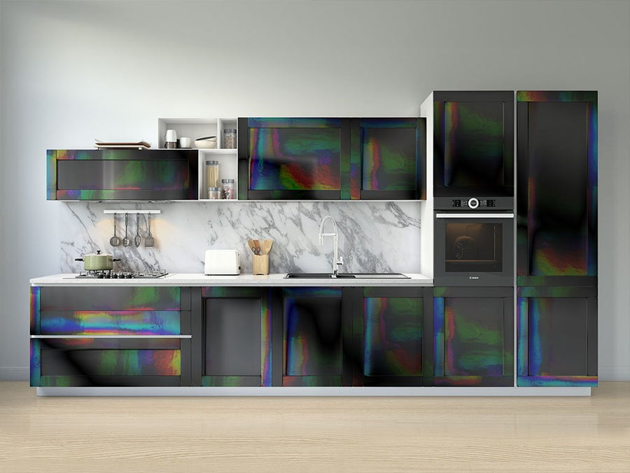 Rwraps™ Holographic Chrome Black Neochrome Kitchen Cabinet Wraps