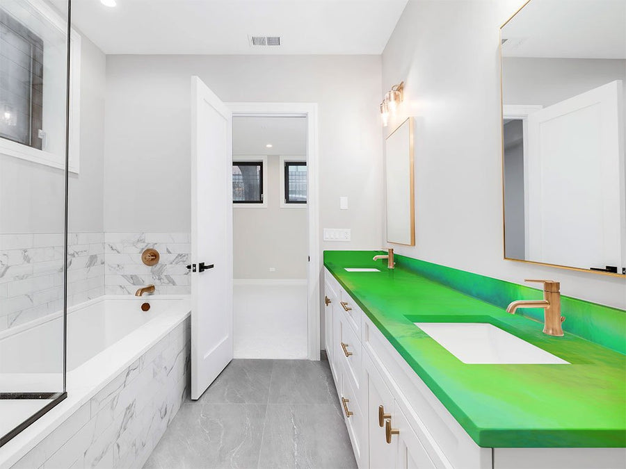 Rwraps Holographic Chrome Green Neochrome DIY Built-In Bathroom Countertop Wraps