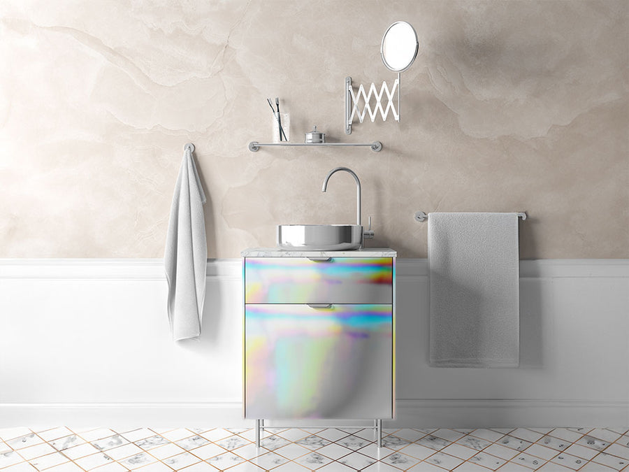 Rwraps™ Holographic Chrome Silver Neochrome (Matte) Bathroom Cabinet Wraps