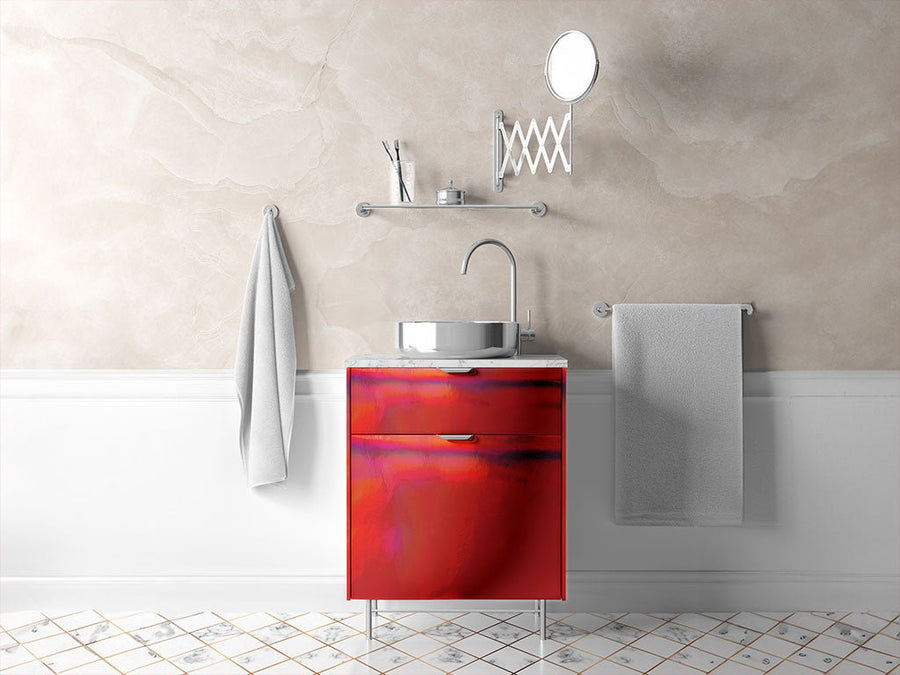 Rwraps™ Holographic Chrome Red Neochrome Bathroom Cabinet Wraps