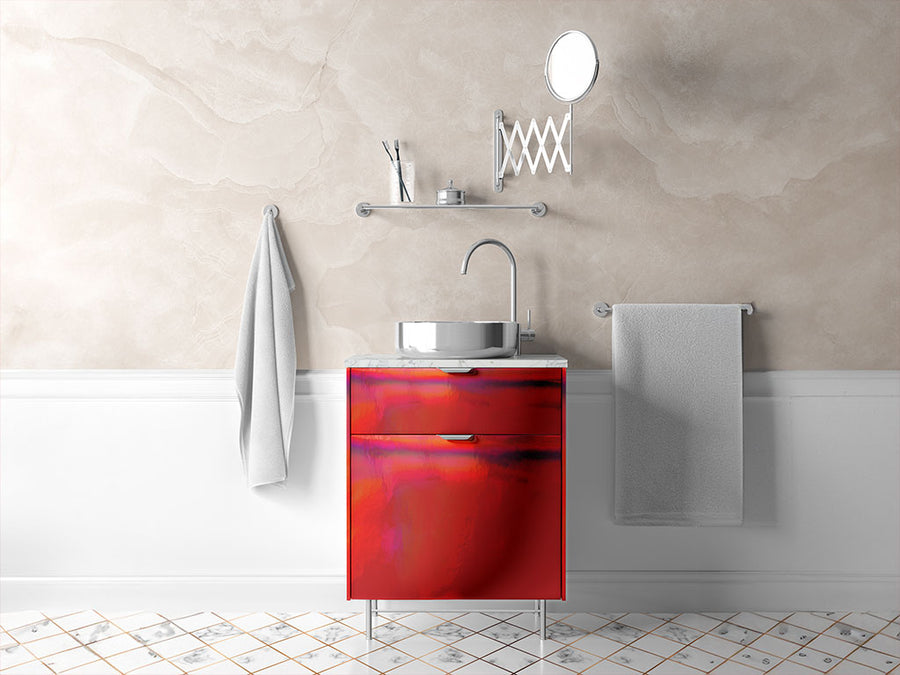 Rwraps™ Holographic Chrome Red Neochrome Bathroom Cabinet Wraps
