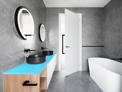 Rwraps™ Matte Chrome Light Blue Bathroom Countertop Wraps