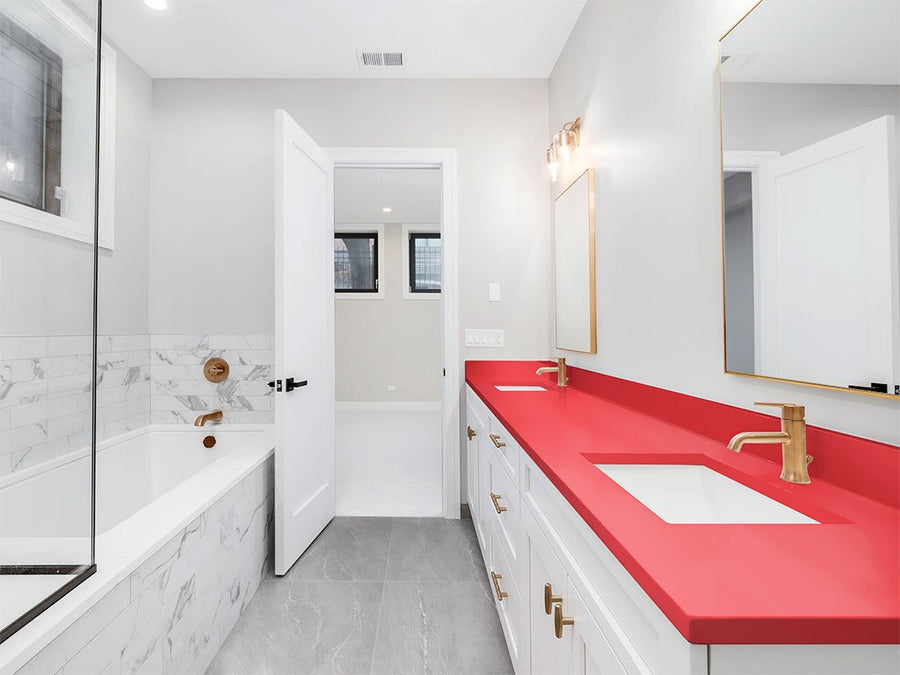 Rwraps Matte Chrome Red DIY Built-In Bathroom Countertop Wraps