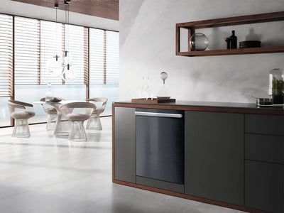 Rwraps™ Satin Metallic Deep Gray Wrapped Dishwasher Example