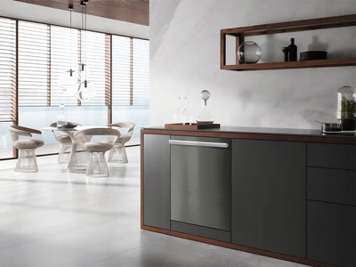 Rwraps™ Satin Metallic Gunsmoke Gray Wrapped Dishwasher Example