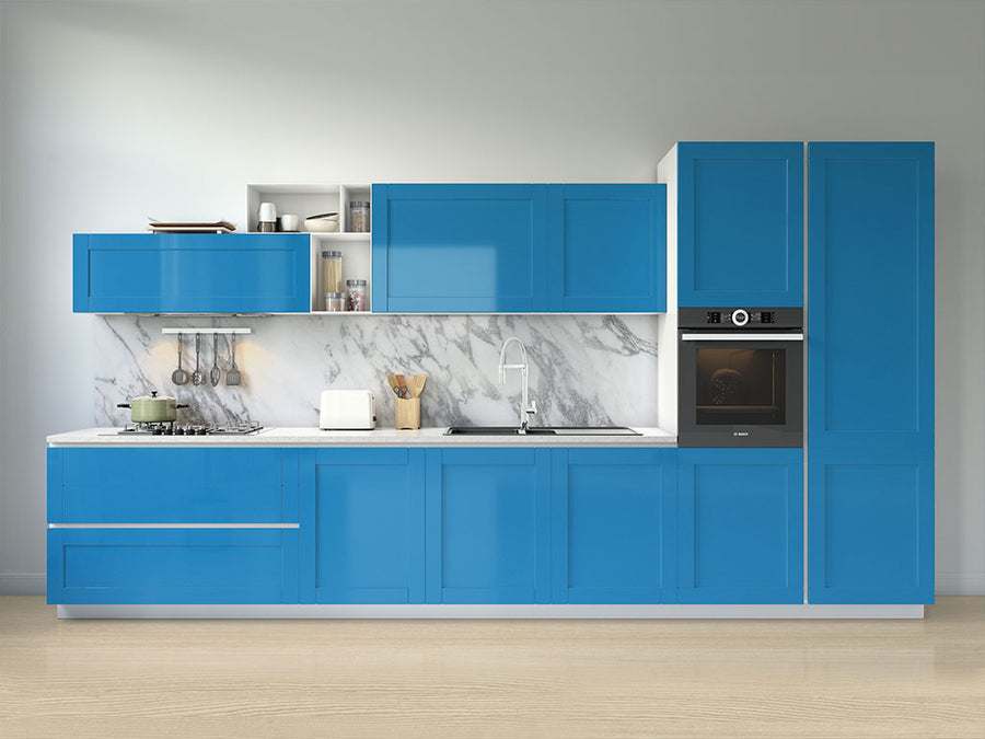Rwraps™ Satin Metallic Ocean Blue Kitchen Cabinet Wraps