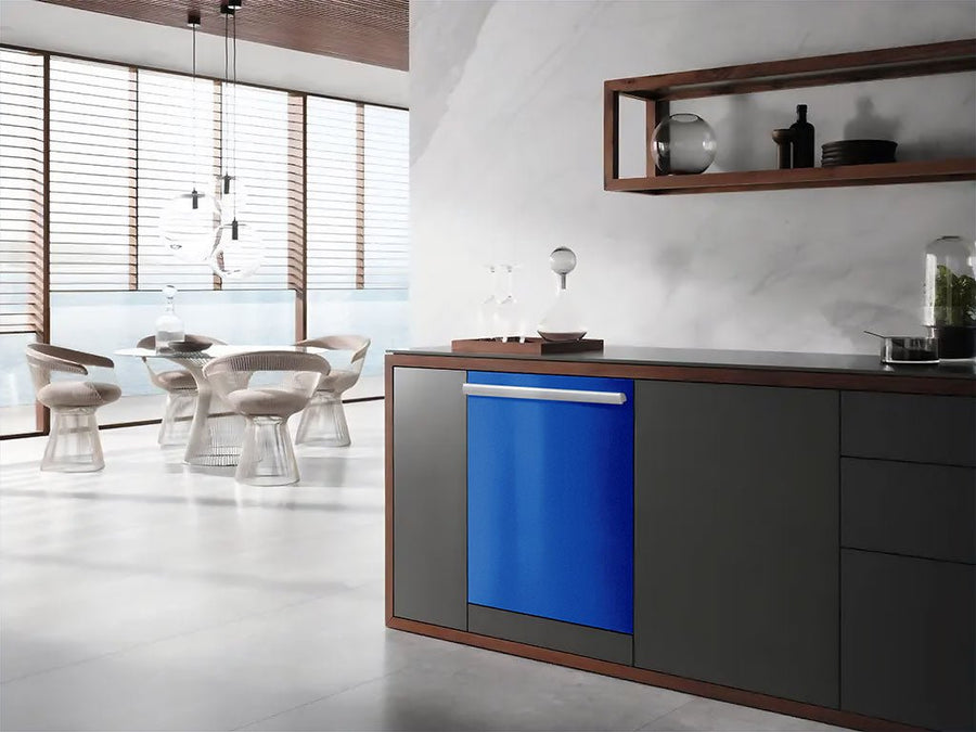 Rwraps™ Satin Metallic Ocean Deep Blue Wrapped Dishwasher Example