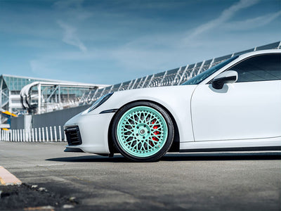 Rwraps™ Satin Metallic Turquoise Wrapped Rim Example
