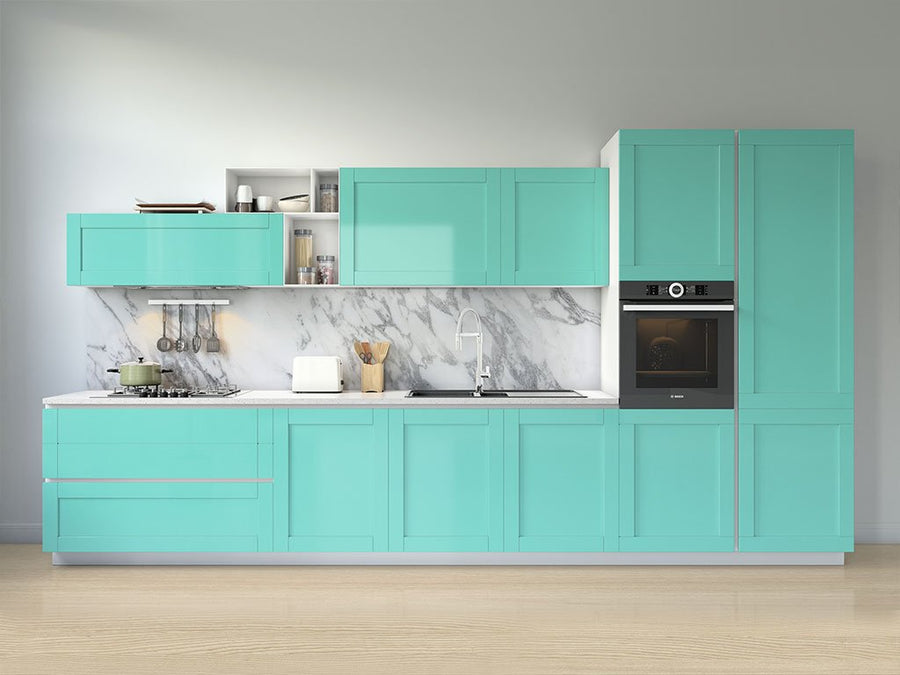 Rwraps™ Satin Metallic Turquoise Kitchen Cabinet Wraps