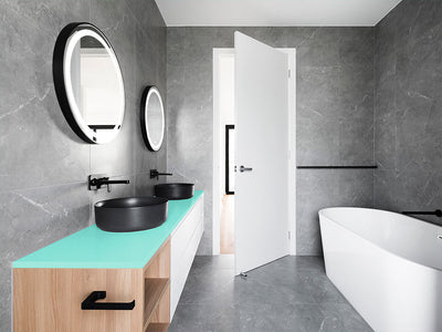 Rwraps™ Satin Metallic Turquoise Bathroom Countertop Wraps