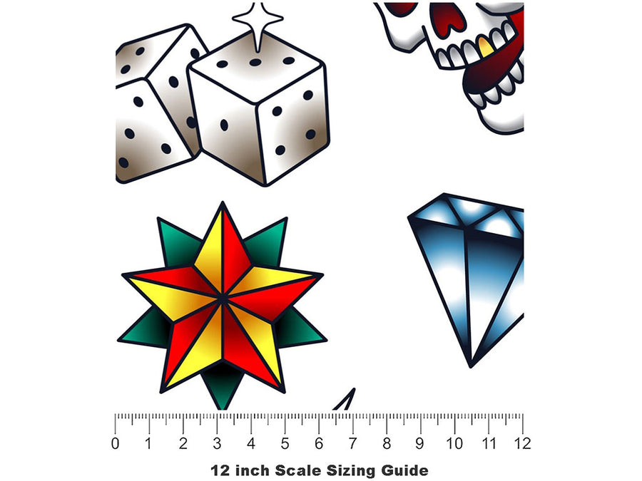 Sailor Style Tattoo Vinyl Film Pattern Size 12 inch Scale~Rwraps Sailor Style Tattoo Sizing Chart~2