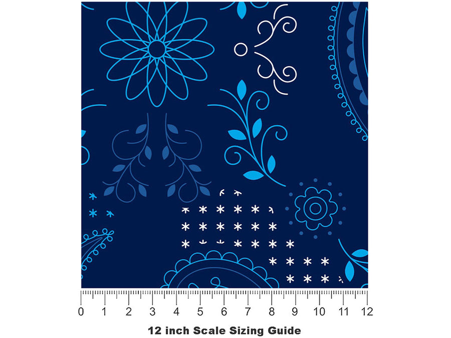 Sapphire Yin Yang Paisley Vinyl Film Pattern Size 12 inch Scale~Rwraps Sapphire Yin Yang Paisley Sizing Chart~2