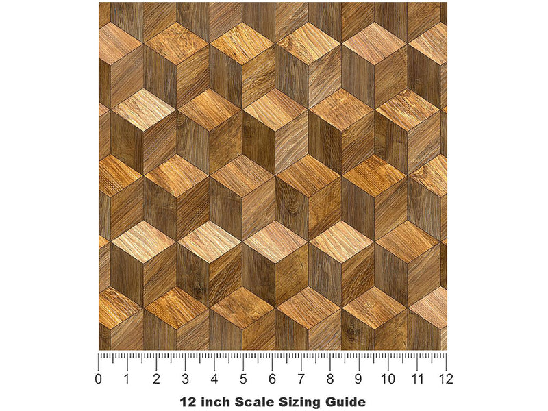 Sesame Stain Wooden Parquet Vinyl Film Pattern Size 12 inch Scale~Rwraps Sesame Stain Wooden Parquet Sizing Chart~3