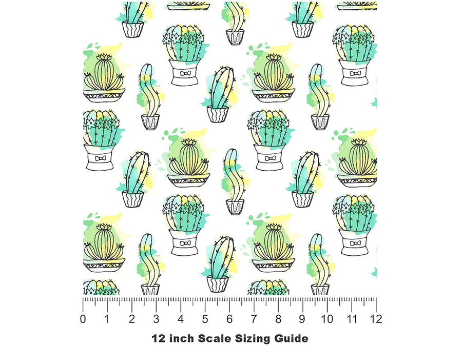 Sharp Watercolor Cacti Vinyl Film Pattern Size 12 inch Scale~Rwraps Sharp Watercolor Cacti Sizing Chart~2