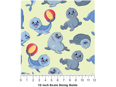 Silly Seals Marine Life Vinyl Film Pattern Size 12 inch Scale~Rwraps Silly Seals Marine Life Sizing Chart~2