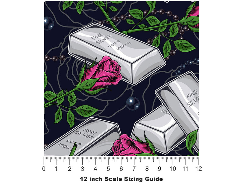 Silver Metal Bling Vinyl Film Pattern Size 12 inch Scale~Rwraps Silver Metal Bling Sizing Chart~2