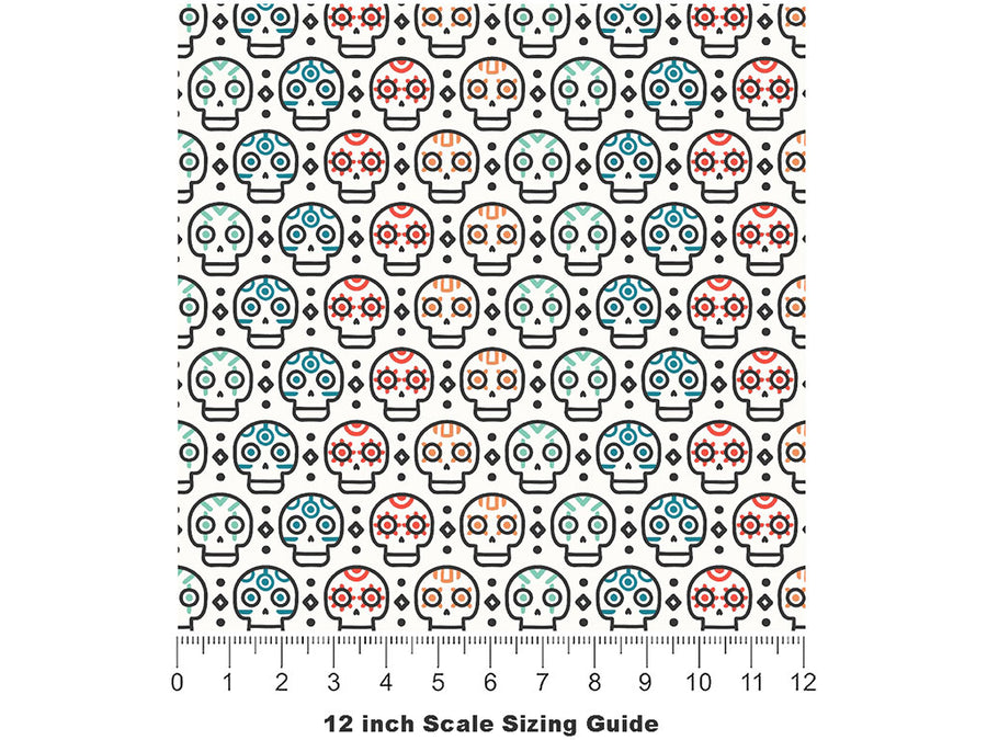 Simple Skulls Day of the Dead Vinyl Film Pattern Size 12 inch Scale~Rwraps Simple Skulls Day of the Dead Sizing Chart~2