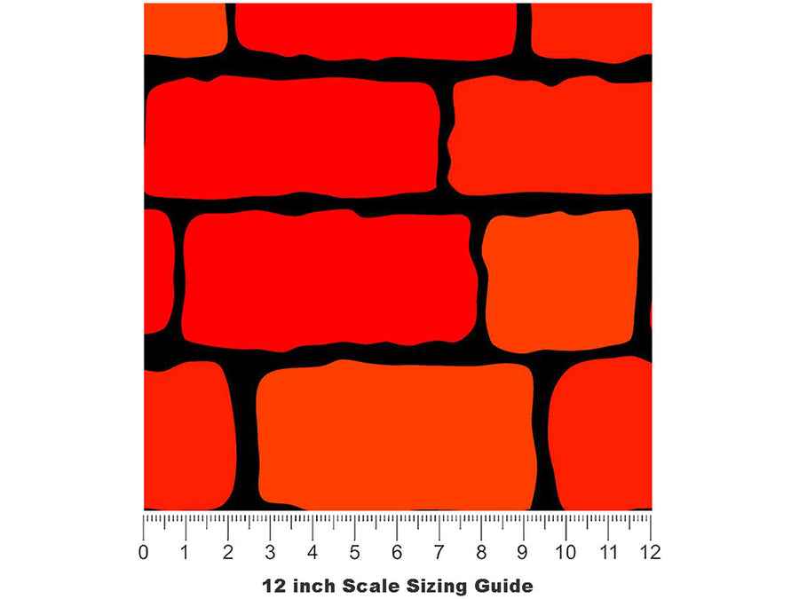 Stepped Scarlet Brick Vinyl Film Pattern Size 12 inch Scale~Rwraps Stepped Scarlet Brick Sizing Chart~3