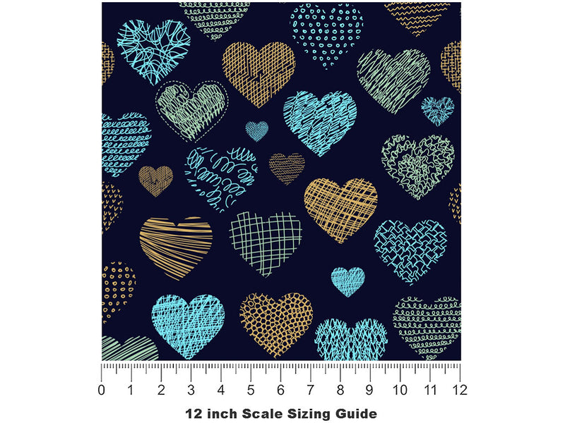 Stitched Together Heart Vinyl Film Pattern Size 12 inch Scale~Rwraps Stitched Together Heart Sizing Chart~2