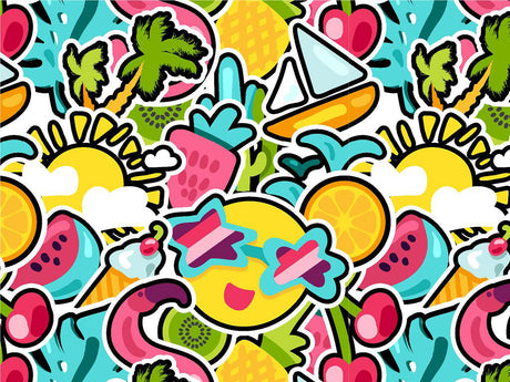 Summer Break Sticker Bomb Vinyl Wrap Pattern~Rwraps Series 914 Digitally Printed Vinyl Wrap~0