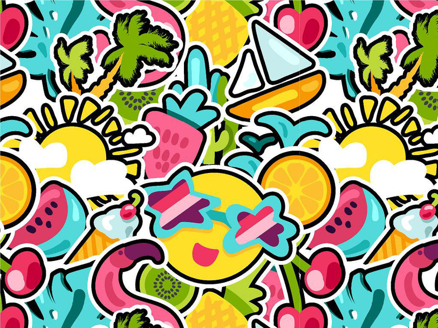 Summer Break Sticker Bomb Vinyl Wrap Pattern~Rwraps Series 914 Digitally Printed Vinyl Wrap~0