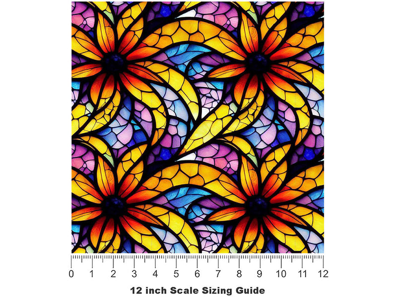 Sunflower Field Stained Glass Vinyl Film Pattern Size 12 inch Scale~Rwraps Sunflower Field Stained Glass Sizing Chart~2