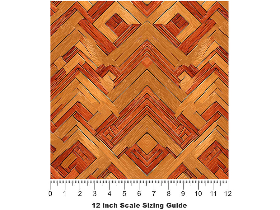 Sunset Rays Wooden Parquet Vinyl Film Pattern Size 12 inch Scale~Rwraps Sunset Rays Wooden Parquet Sizing Chart~3