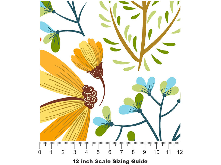 Sunshine Blossoms Floral Vinyl Film Pattern Size 12 inch Scale~Rwraps Sunshine Blossoms Floral Sizing Chart~2