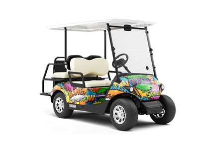 Superhero Comic Sticker Bomb Wrapped Golf Cart