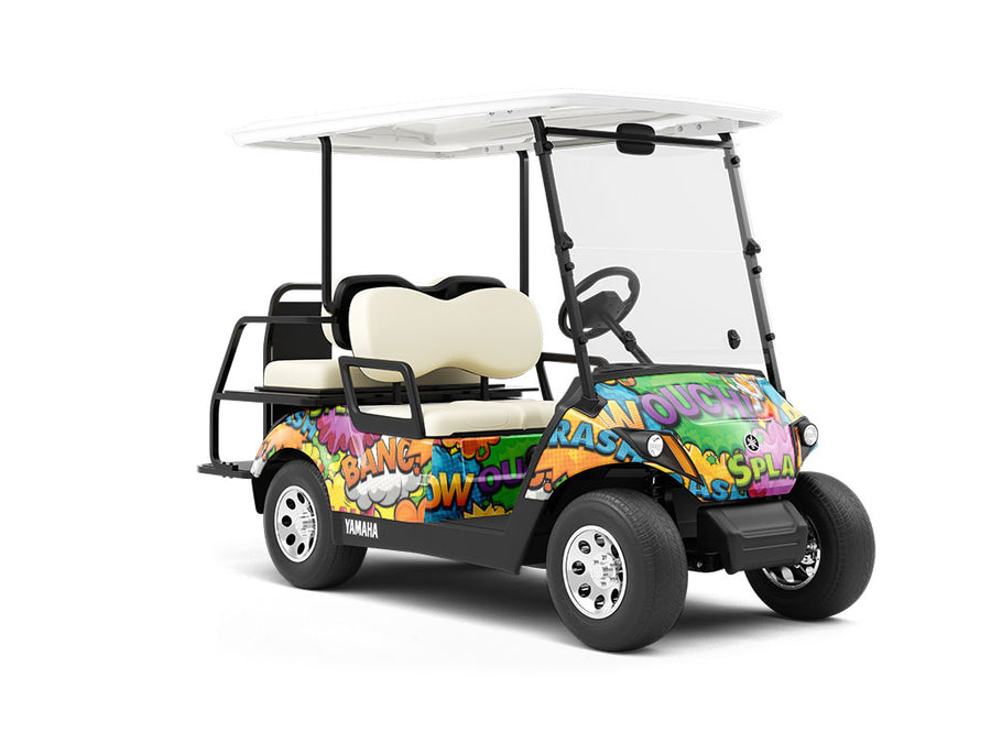 Superhero Comic Sticker Bomb Wrapped Golf Cart