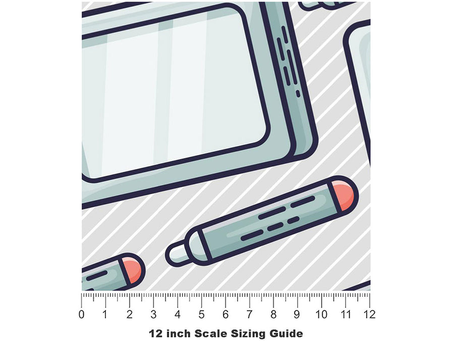 Tablet Time  Technology Vinyl Film Pattern Size 12 inch Scale~Rwraps Tablet Time  Technology Sizing Chart~3