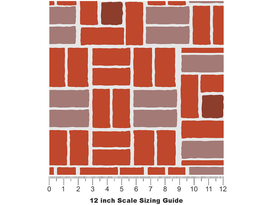 Tawny Red Brick Vinyl Film Pattern Size 12 inch Scale~Rwraps Tawny Red Brick Sizing Chart~3