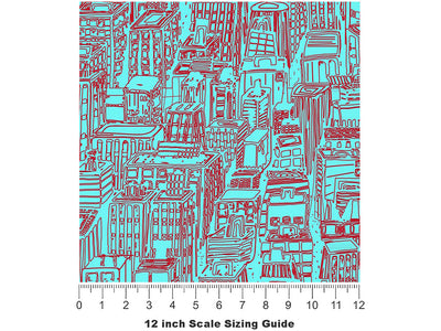 Teal Downtown Cityscape Vinyl Film Pattern Size 12 inch Scale~Rwraps Teal Downtown Cityscape Sizing Chart~3