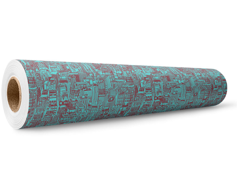 Teal Downtown Cityscape Wrap Film Wholesale Roll~Rwraps Series 914 Digitally Printed Vinyl Roll~5