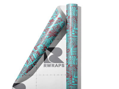 Teal Downtown Cityscape Wrap Film Sheets~Rwraps Series 914 Teal Downtown Cityscape Scrolled Sheet~4
