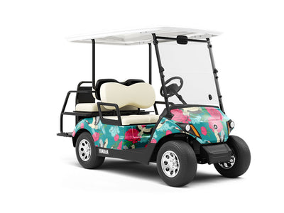 Teal Flight Birds Wrapped Golf Cart