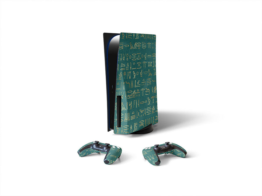 teal hieroglyphs egyptian Sony PS5 DIY Skin
