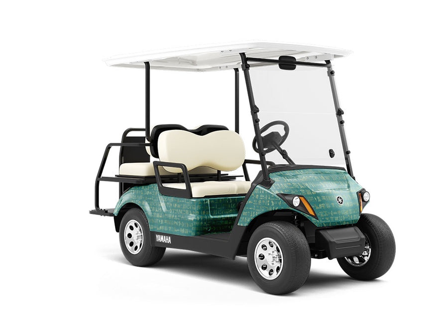 Teal Hieroglyphs Egyptian Wrapped Golf Cart