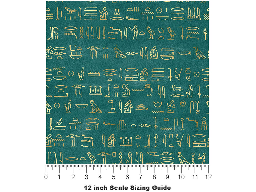Teal Hieroglyphs Egyptian Vinyl Film Pattern Size 12 inch Scale~Rwraps Teal Hieroglyphs Egyptian Sizing Chart~2