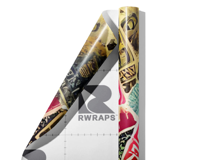 Telephone Pole Sticker Bomb Wrap Film Sheets~Rwraps Series 914 Telephone Pole Sticker Bomb Scrolled Sheet~4