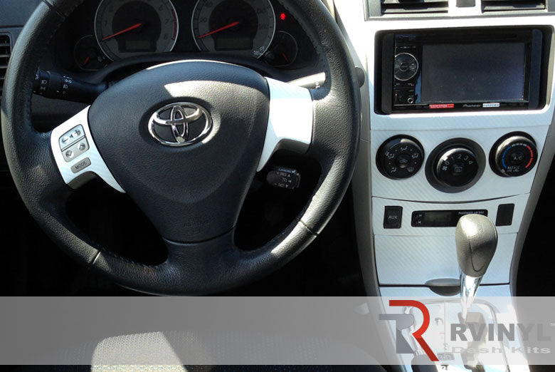 Toyota Corolla 2009 White Carbon Fiber Dash Kits~White Carbon Fiber Center Console Trim~2