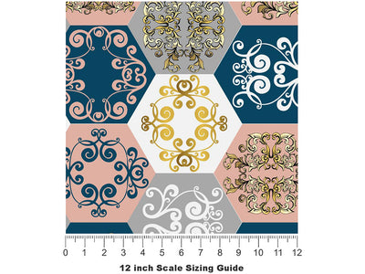 Warm Hexagonal Tile Vinyl Film Pattern Size 12 inch Scale~Rwraps Warm Hexagonal Tile Sizing Chart~3