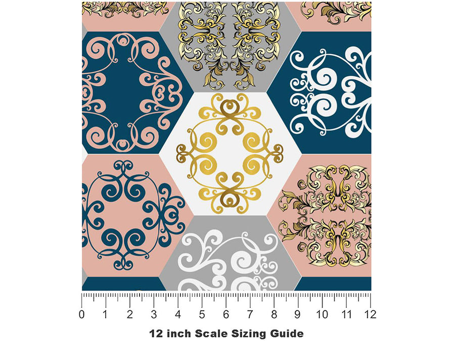 Warm Hexagonal Tile Vinyl Film Pattern Size 12 inch Scale~Rwraps Warm Hexagonal Tile Sizing Chart~3