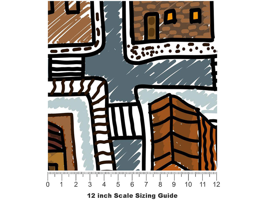 Warm Home Cityscape Vinyl Film Pattern Size 12 inch Scale~Rwraps Warm Home Cityscape Sizing Chart~3