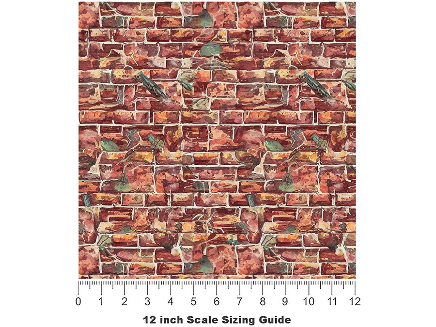 Watercolor Weeds Brick Vinyl Film Pattern Size 12 inch Scale~Rwraps Watercolor Weeds Brick Sizing Chart~3