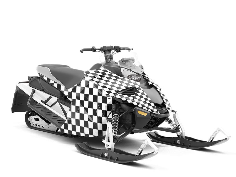 White Checkered Custom Wrapped Snowmobile