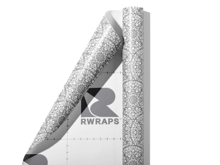 White Geometric Mandala Wrap Film Sheets~Rwraps Series 914 White Geometric Mandala Scrolled Sheet~3