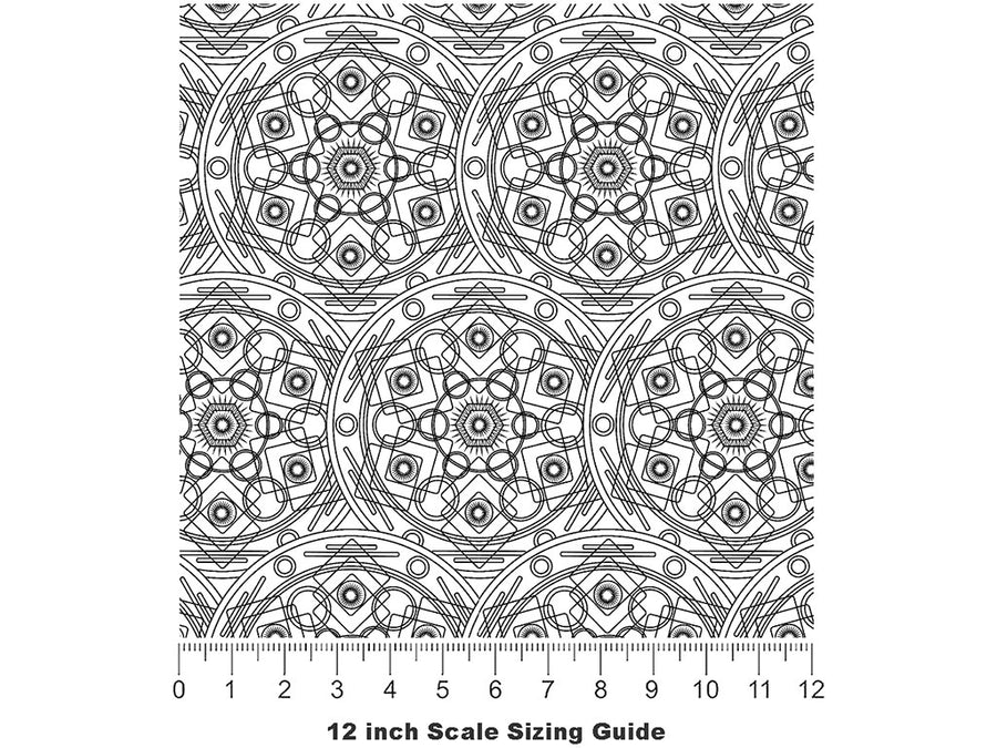 White Polygons Mandala Vinyl Film Pattern Size 12 inch Scale~Rwraps White Polygons Mandala Sizing Chart~2