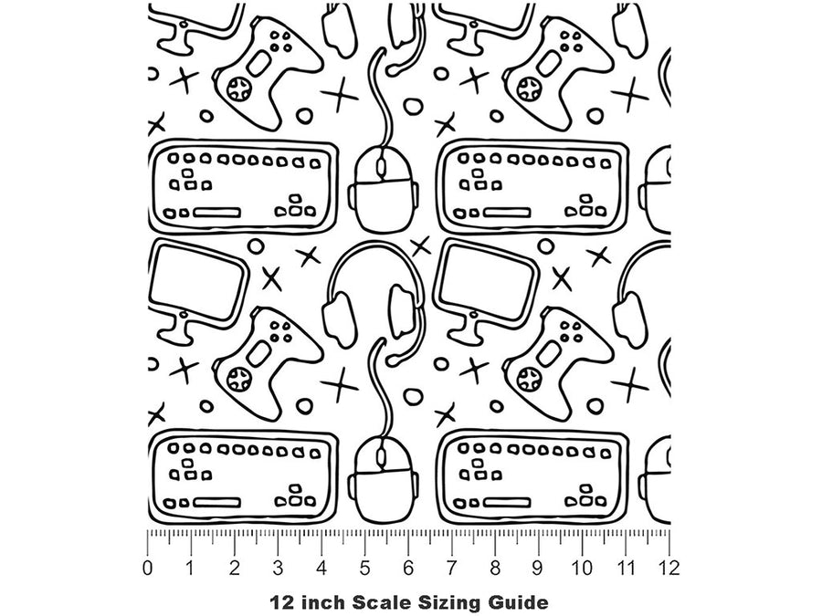 White Setup Gaming Vinyl Film Pattern Size 12 inch Scale~Rwraps White Setup Gaming Sizing Chart~2