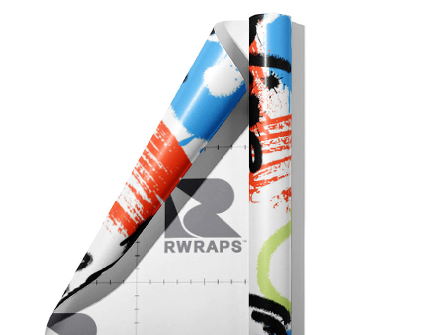 White Urban Graffiti Wrap Film Sheets~Rwraps Series 914 White Urban Graffiti Scrolled Sheet~4